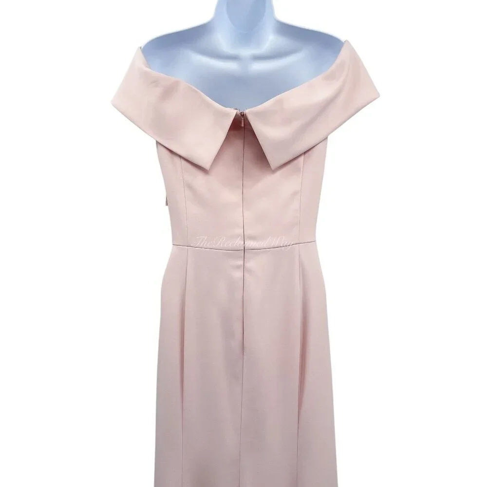 NEW Dessy Collection 3030 Blush Pink Crepe Slit Maxi Dress Gown Off the Shoulder - Picture 5 of 11